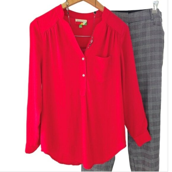 Fervour Women's Blouse Size Small Red Relaxed Fit Lightweight Flowy Long Sleeves - Picture 1 of 13